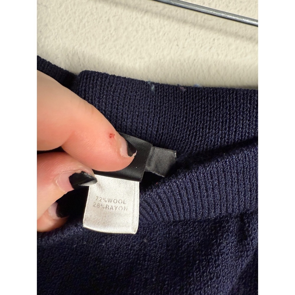 St. John Caviar Navy Blue Wool Blend Knit A-Line Skirt Womens Size 12 Elastic - Picture 3 of 4